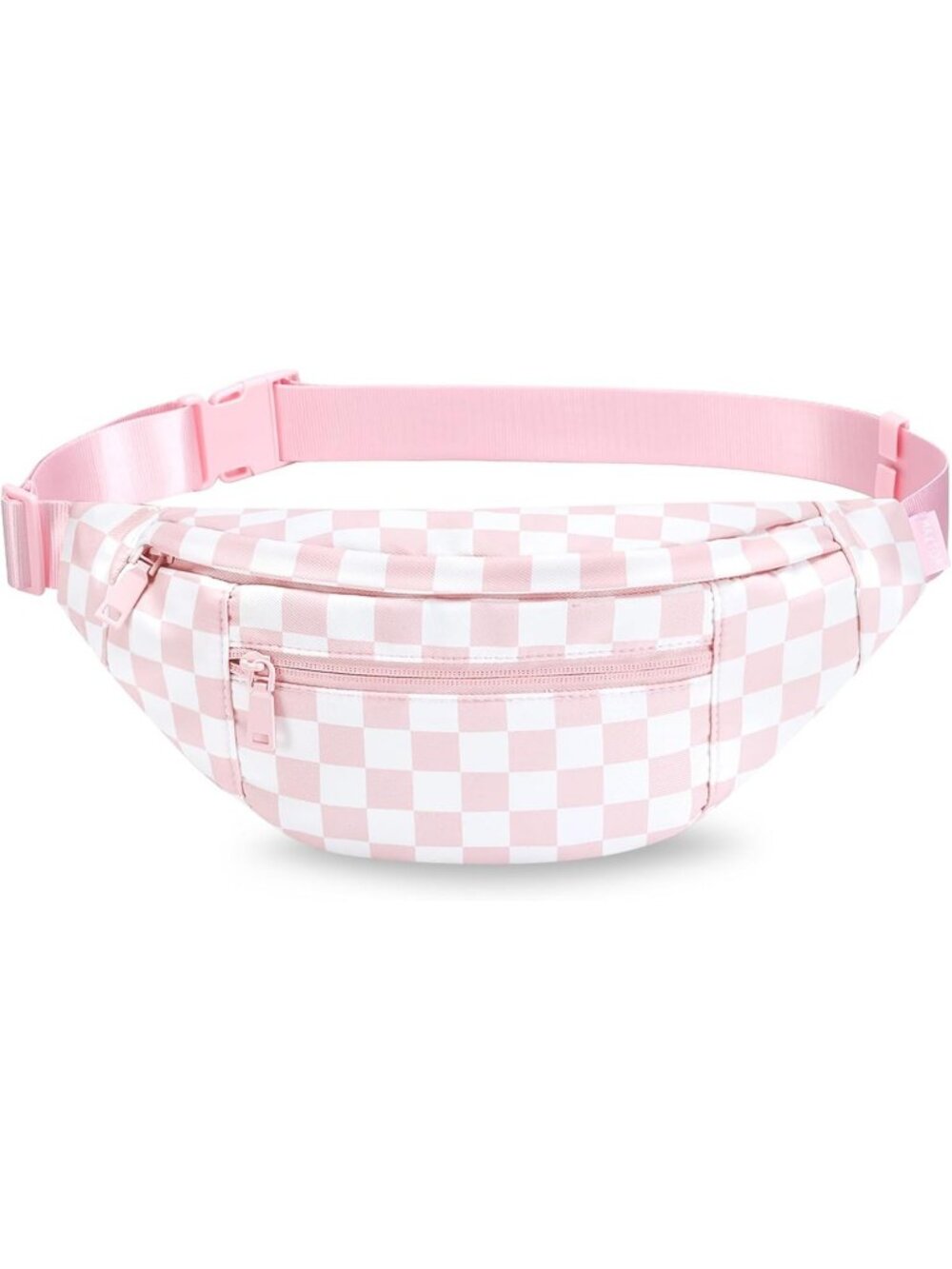 Men's Checkered-Pink Large Crossbody Fanny Pack With 4-Zip Belt Bag Waist Pack